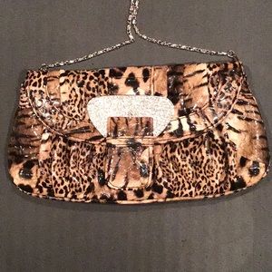 Animal Print/ Rhinestone Clutch-Shoulder Bag